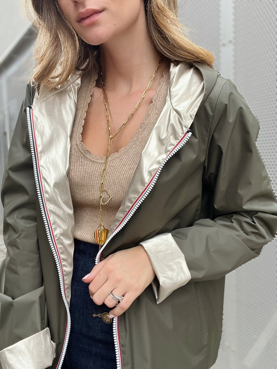La veste Daphne courte reversible kaki-Gualap