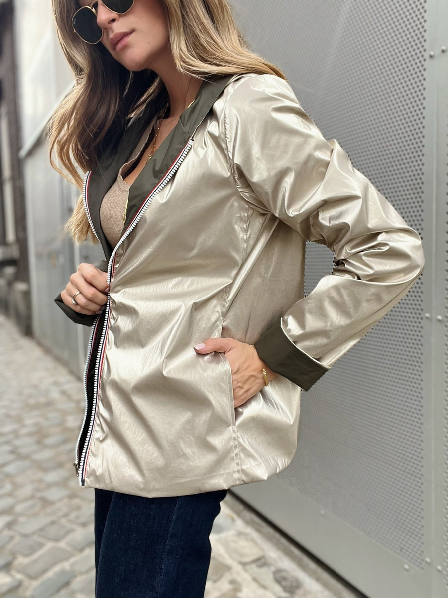 La veste Daphne courte reversible kaki-Gualap