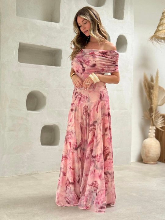 Robe Longue Satinée Rose et Brique Isaure | Gualap