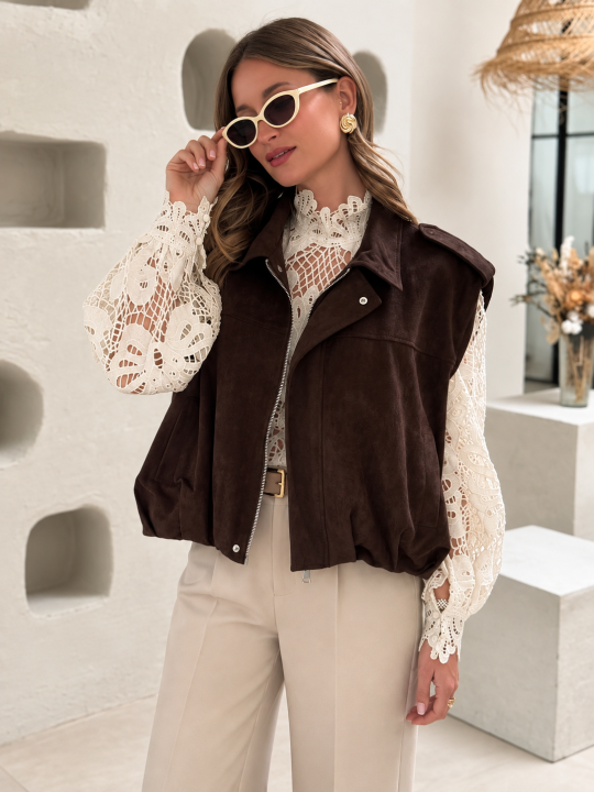 Veste Maria Marron Effet Suédine | Gualap