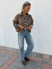 Veste Nadia Taupe Doublure Léopard | Gualap
