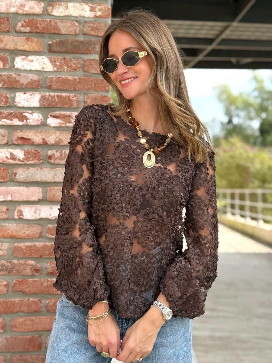 La blouse Georgia marron - Gualap
