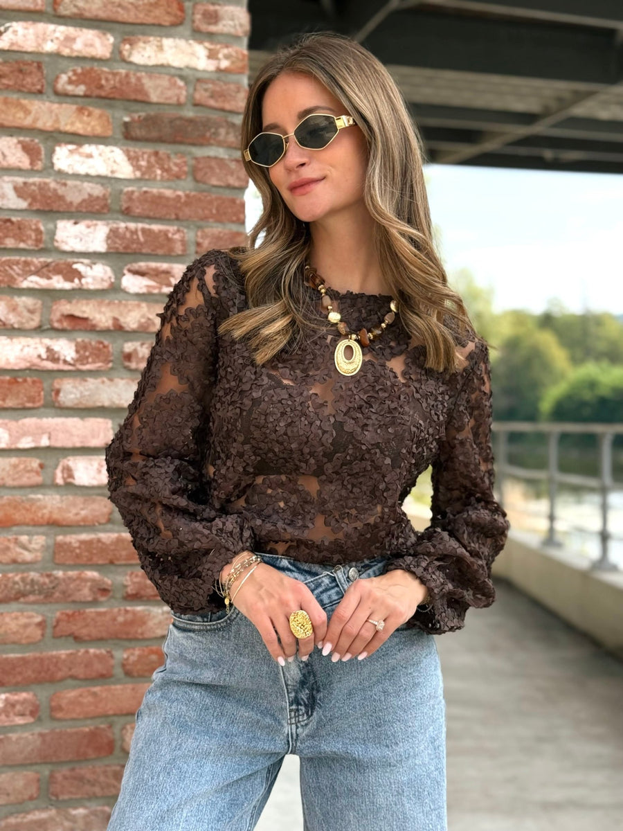 La blouse Georgia marron - Gualap