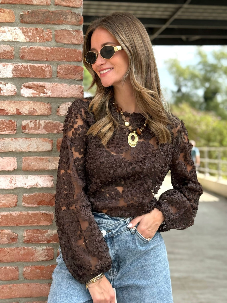 La blouse Georgia marron - Gualap