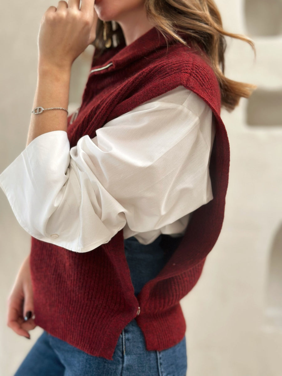 Le pull sans manche Yuri bordeaux - Gualap