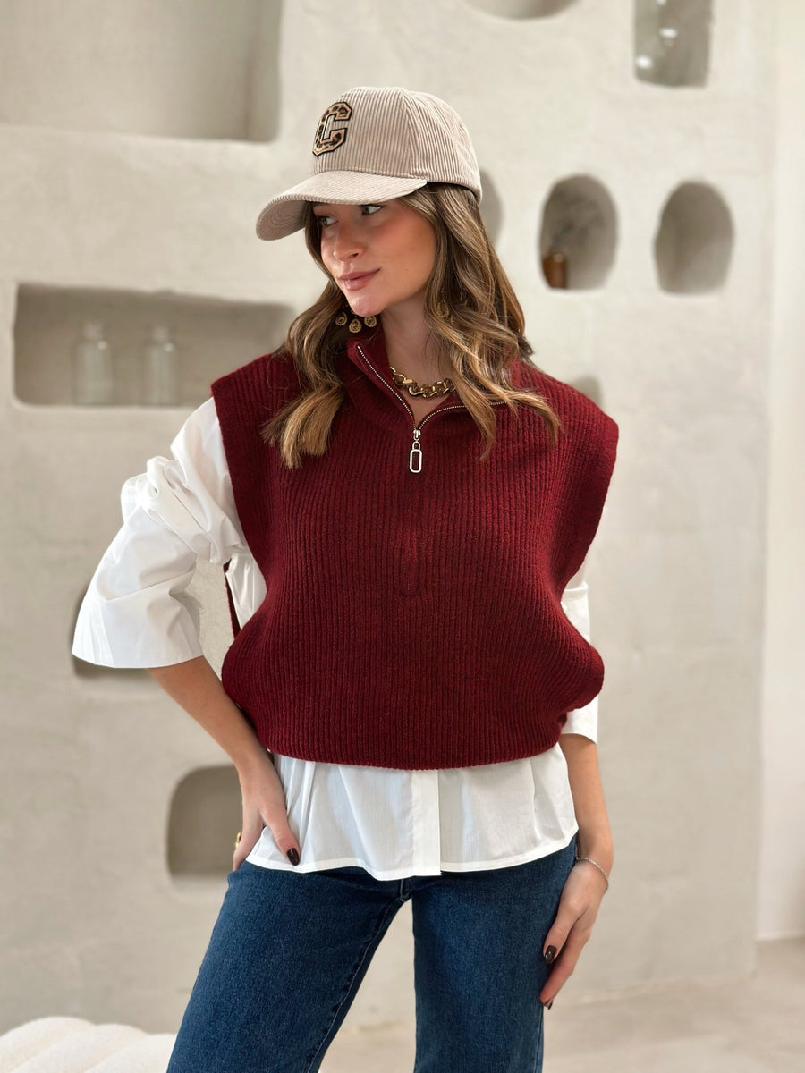 Le pull sans manche Yuri bordeaux - Gualap